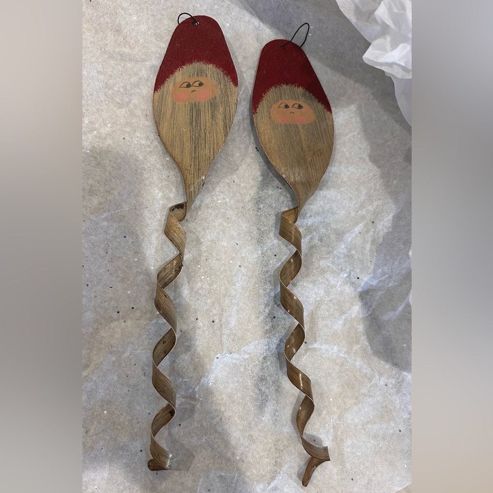 Rustic folk-art style Santa Metal spoons twisted 12”  Ornaments pair